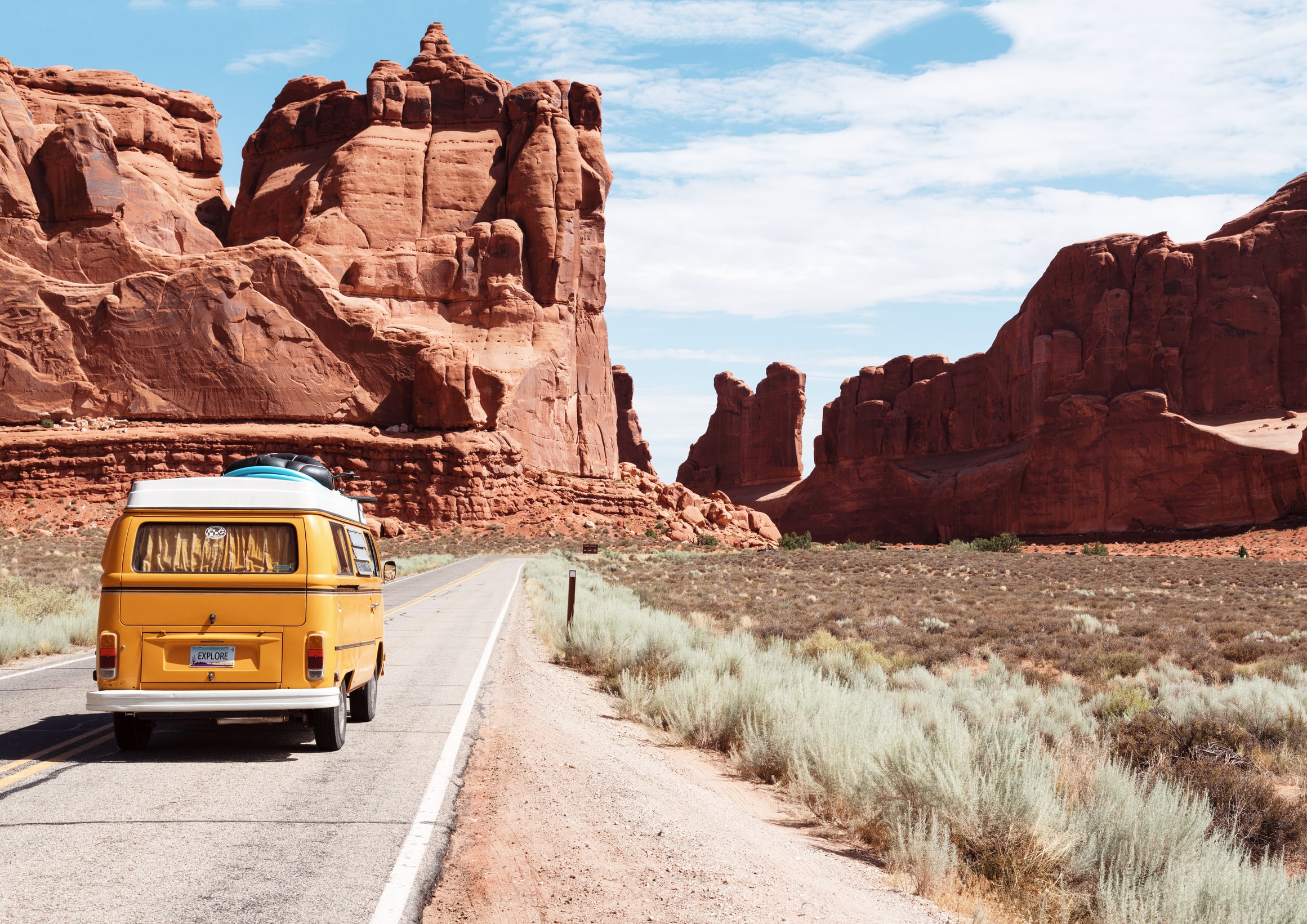Van driving through Utah